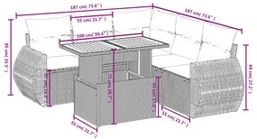 6 pcs conjunto sofás de jardim c/ almofadões vime PE preto