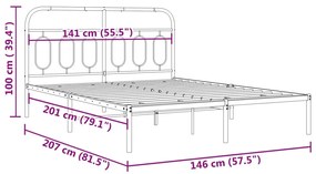 Estrutura de cama com cabeceira 140x200 cm metal preto