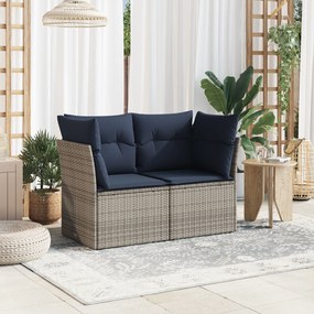 vidaXL Sofá de jardim de 2 lugares com almofadões vime PE cinzento