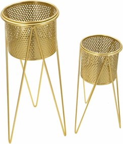 CONJUNTO DE 2 PORTA-VASOS GLAT DOURADO 21X20X46-18X18X32 CM (PLANTAS NÃO INCLUIDAS)