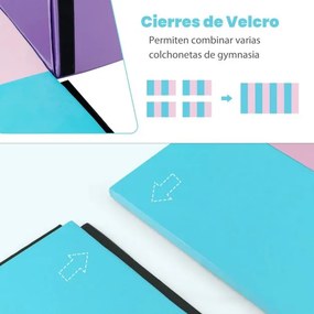 Tapete de ginástica 240 x 116 x 5 cm antiderrapante dobrável macio para o chão Tapete de exercício para ioga Fitness Azul e Rosa
