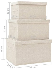 Conjunto caixas de arrumação empilháveis 3 pcs tecido cor creme
