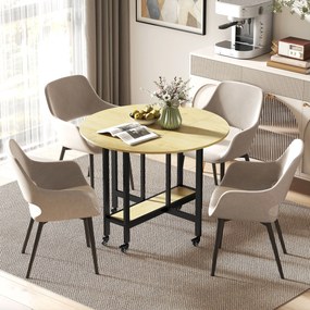 Mesa de jantar dobrável com rodas 100 x 100 x 75 cm (CADEIRAS NÃO INCLUIDAS), mesa de cozinha para 4 pessoas com prateleira integrada, cor carvalho