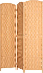 Biombo de interior em madeira 135 x 180 cm, com 3 painéis, divisória dobrável para sala de estar e quarto, castanho claro