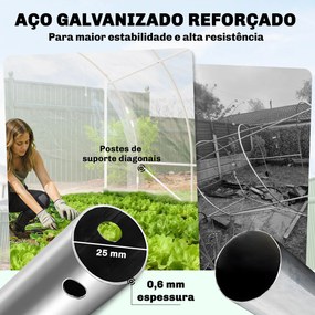 Estufa Túnel de Jardim 18 m² Estufa Túnel 296x597x199 cm Estrutura em Aço Galvanizado Capa PE 150 g/m² Transparente