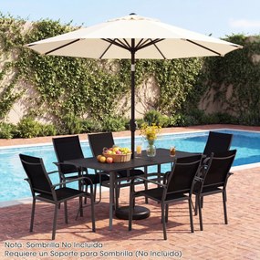 Mesa de jantar de jardim 160 x 84 x 73 cm para 6 pessoas (CADEIRAS NÃO INCLUIDAS), com ripas, orifício para guarda-sol, capacidade de carga de 150 kg,