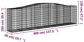 Cestos gabião arqueados 4pcs 400x50x100/120cm ferro galvanizado