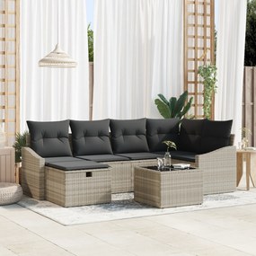 Conjunto de Sofá de Jardim de 7 Peças com Almofadas em Rattan PE Cinza