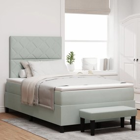 Cama Box Spring com Colchão e Banco Cinza Claro 120x200 cm Veludo