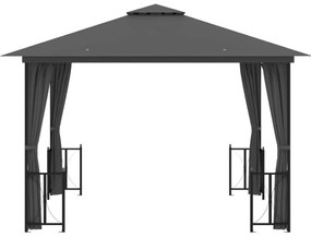 Gazebo com paredes laterais e telhado duplo 3x3 m cor antracite