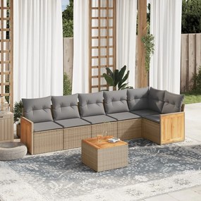 7 pcs conjunto de sofás p/ jardim com almofadões vime PE bege