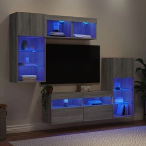 vidaXL 5 pcs móveis parede p/ TV c/ LEDs deriv. madeira cinza sonoma