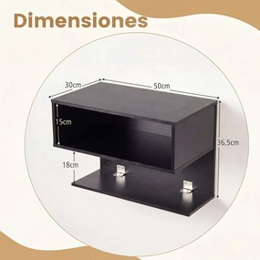 Conjunto de 2 Mesas de Cabeceira Flutuantes, 50 x 30 x 36,5 cm, 2 Compartimentos Abertos, Preto