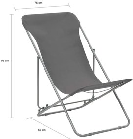 Cadeiras de praia dobráveis 2 pcs aço e tecido oxford cinzento