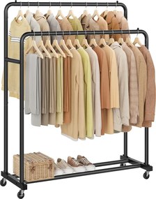 Guarda roupa cabideiro 46,5 x 110 x 155,5 cm com rodas para armazenamento flexível, Preto