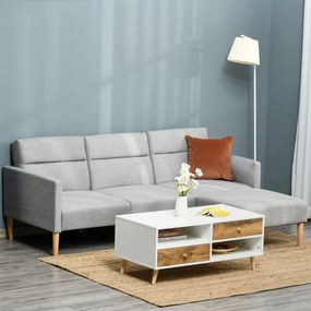HOMCOM Sofá Cama com Chaise Longue de 3 Lugares com Encosto Ajustável Apoio para os Braços e Apoio para os Pés Móvel 207x81x80cm Cinza Claro