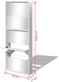 Sapateira de 5 divisórias com espelho 63x17x169,5 cm branco