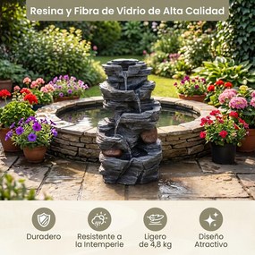 Fonte de Jardim em Cascata, 27 x 20,5 x 45,5 cm, Luzes LED Integradas, Cinzento