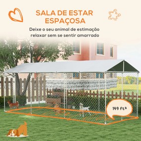 Canil de Exterior para Cães Parque para Cães com 1 Porta Estrutura de Aço Toldo Impermeável e Anti-UV 600x230x230 cm Prateado