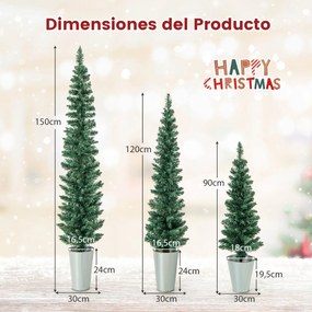 Conjunto de 3 Árvores Natal de Entrada em Vaso de Metal Recheado com Cimento Decoração de Natal
