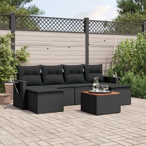7 pcs conjunto de sofás p/ jardim c/ almofadões vime PE preto