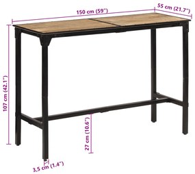 Mesa de bar 150x55x107 cm madeira de mangueira áspera maciça