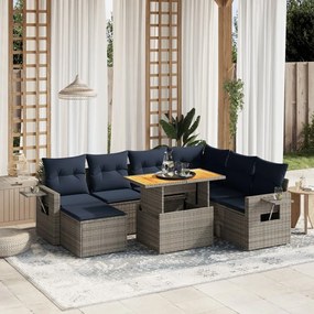 vidaXL 8 pcs conjunto sofás p/ jardim c/ almofadões vime PE cinzento
