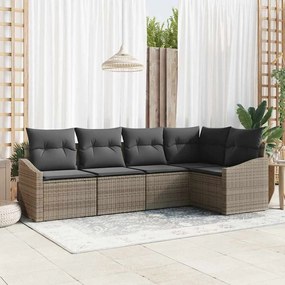 vidaXL Conjunto de Jantar de Jardim 5 Peças com Almofadas Cinza Rattan Sintético