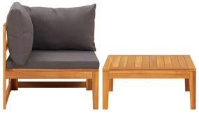 2 pcs conj. lounge de jardim c/ almofadões cinza-escuro acácia