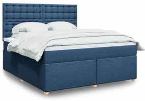 vidaXL Cama com molas/colchão 180x200 cm tecido azul
