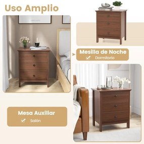Mesinha de cabeceira com 3 gavetas 56 x 45 x 66 cm cor nogueira