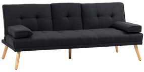 HOMCOM Sofá Cama 3 Lugares com Encosto Ajustável Apoio para os Braços Desmontável e 2 Suportes para Copos 181x77x78 cm Cinza