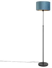Candeeiro de pé preto com abajur em veludo azul com dourado 35 cm - Parte Country / Rústico