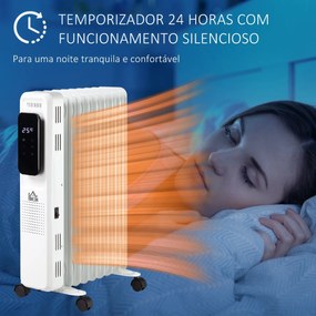 Radiador a Óleo 1830/2180W com 3 Modos de Aquecimento Tela LED Controle Tátil Termostato Temporizador 24H e Rodas Baixo Consumo para 20m² 42,5x24x63cm