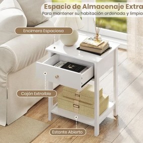 Mesa de cabeceira com gaveta, prateleira aberta e pés antiderrapantes 48 x 40 x 58 cm, branca