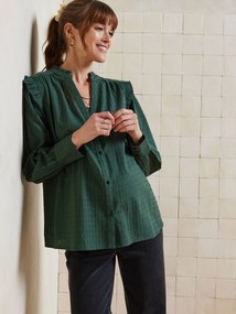 Camisa em algodão com renda para gravidez e amamentação  verde-abeto