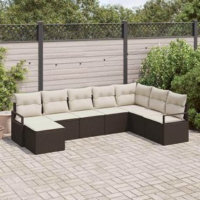 Conjunto de Sofá de Jardim vidaXL 8 Peças com Almofadas Rattan Poliéster Castanho
