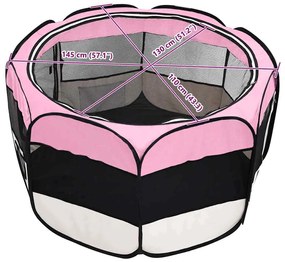 Parque dobrável p/ cão c/ saco de transporte 145x145x61cm rosa