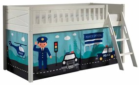 Conjunto cama alta Infantil SCOTT + cortina de brincar POLICIA Branca