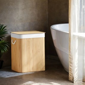 Cesto da roupa suja, com tampa de 95 L, em bambu 40 x 40 x 61 cm cor natural