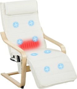 Poltrona relaxante com massagem e aquecimento, encosto alto, apoio para a cabeça e apoio para os pés, 67 x 95 x 101 cm, creme