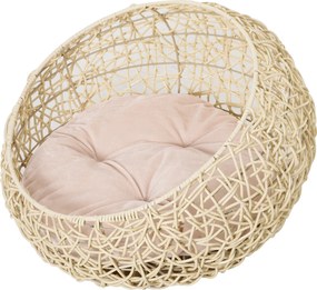 PawHut Toca de Rattan para Gatos – Cama/Casa com Almofada, Tenda para Animais de Estimação para Gatos e Cães, Bege Ø56 x 35 cm | Aosom Portugal