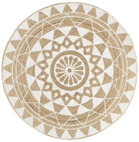 Tapete artesanal em juta com impressão a branco 120 cm