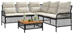 2 pcs conjunto sofás de jardim com almofadões vime PE preto