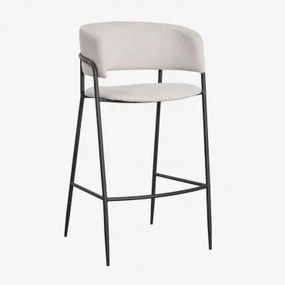 Banqueta Alta Estofada Nalon Negro & ↑75 Cm & Tecido Branco Quebrado - Sklum