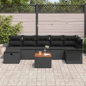 Conjunto de sofá de jardim de 8 peças da com almofadas, vime preto.