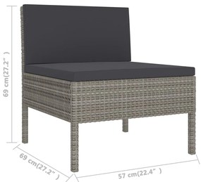 11 pcs conjunto lounge de jardim c/ almofadões vime PE cinzento
