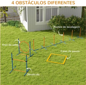 Jogo de Agilidade para Cães de 4 Peças com Piquetes para Slalom Zona de Descanso Valla e Anel de Salto Laranja e Azul