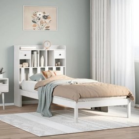 Cama com estante sem colchão 90x190 cm pinho maciço branco