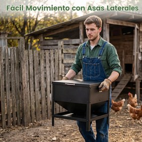 Comedouro para Galinhas, 47 x 46 x 48,5 cm, Tampa de Proteção contra Aves Selvagens, Preto